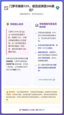 门罗币暴跌12%，能否反弹至266美元？