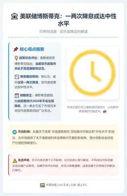 美联储博斯蒂克：一两次降息或达中性水平