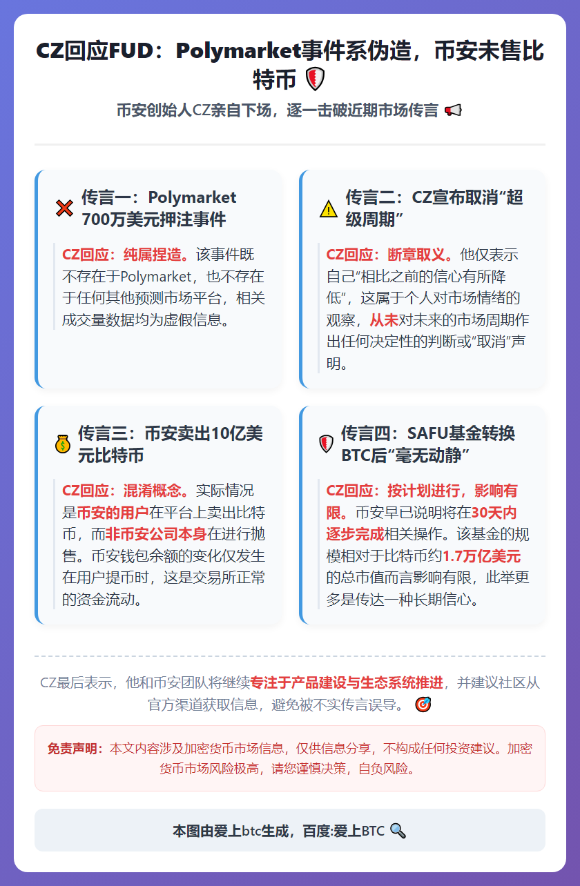 CZ回应FUD：Polymarket事件系伪造，币安未售比特