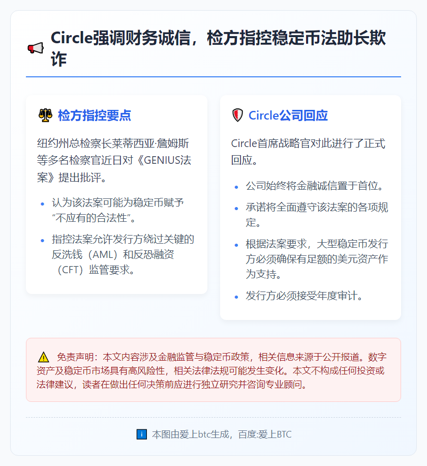 Circle强调财务诚信，检方指控稳定币法助长欺诈
