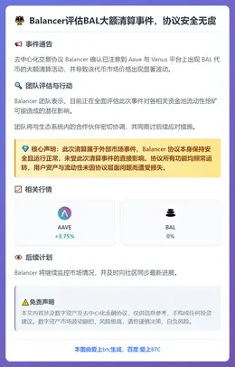 Balancer评估BAL大额清算事件，协议安全无虞