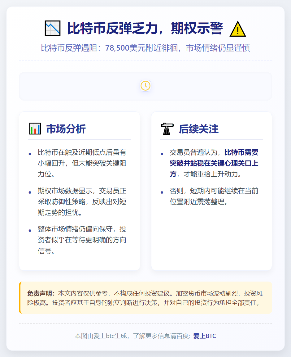 比特币反弹乏力，期权示警