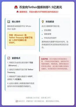币安向Tether国库转移1.5亿美元