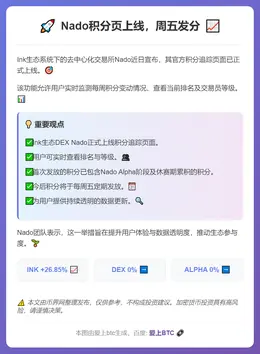 Nado积分页上线，周五发分