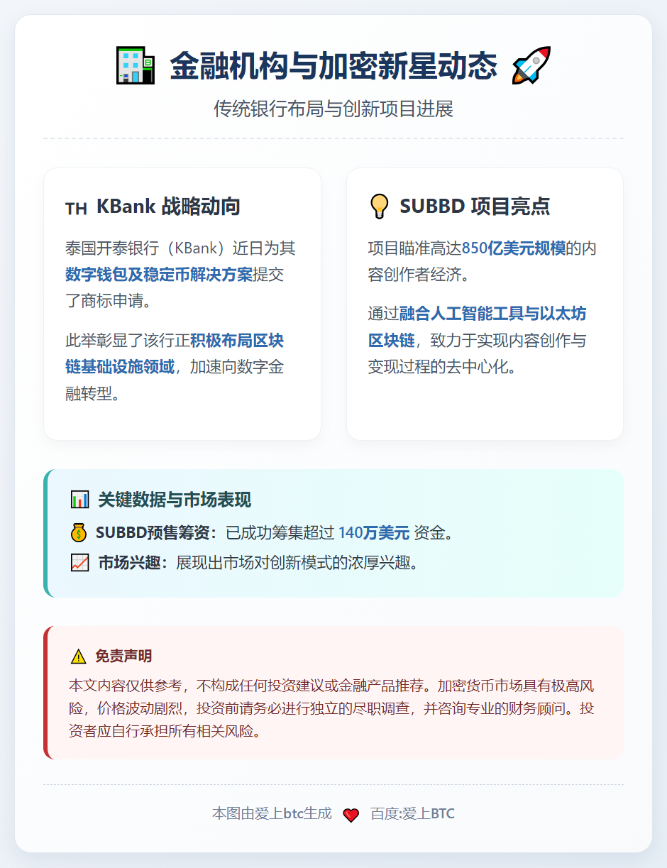 KBank 稳定币钱包商标预示加密市场进军，$SUBBD 重