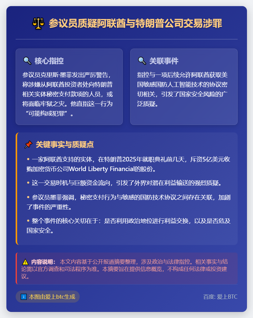 参议员质疑阿联酋与特朗普公司交易涉罪