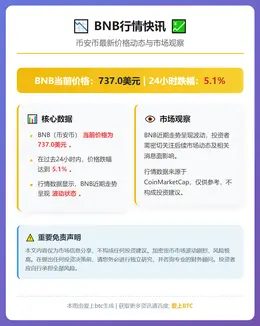 BNB跌至737美元，24小时跌幅5.1%