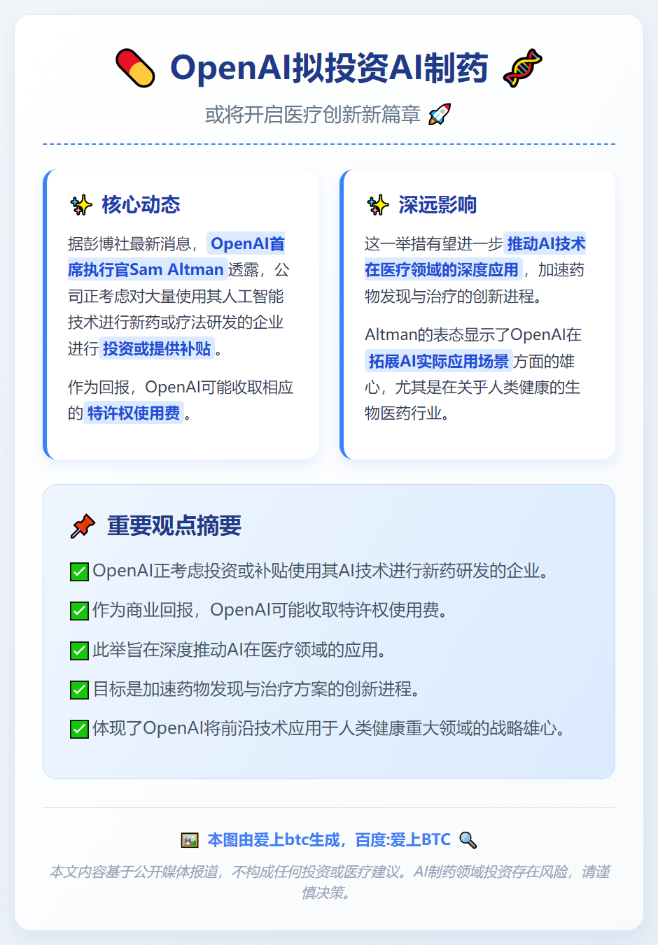 OpenAI拟投资AI制药