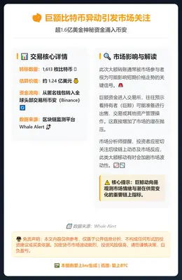 巨鲸转移1600枚比特币至币安