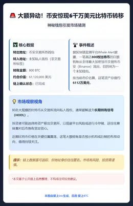 币安转出800枚比特币至未知钱包