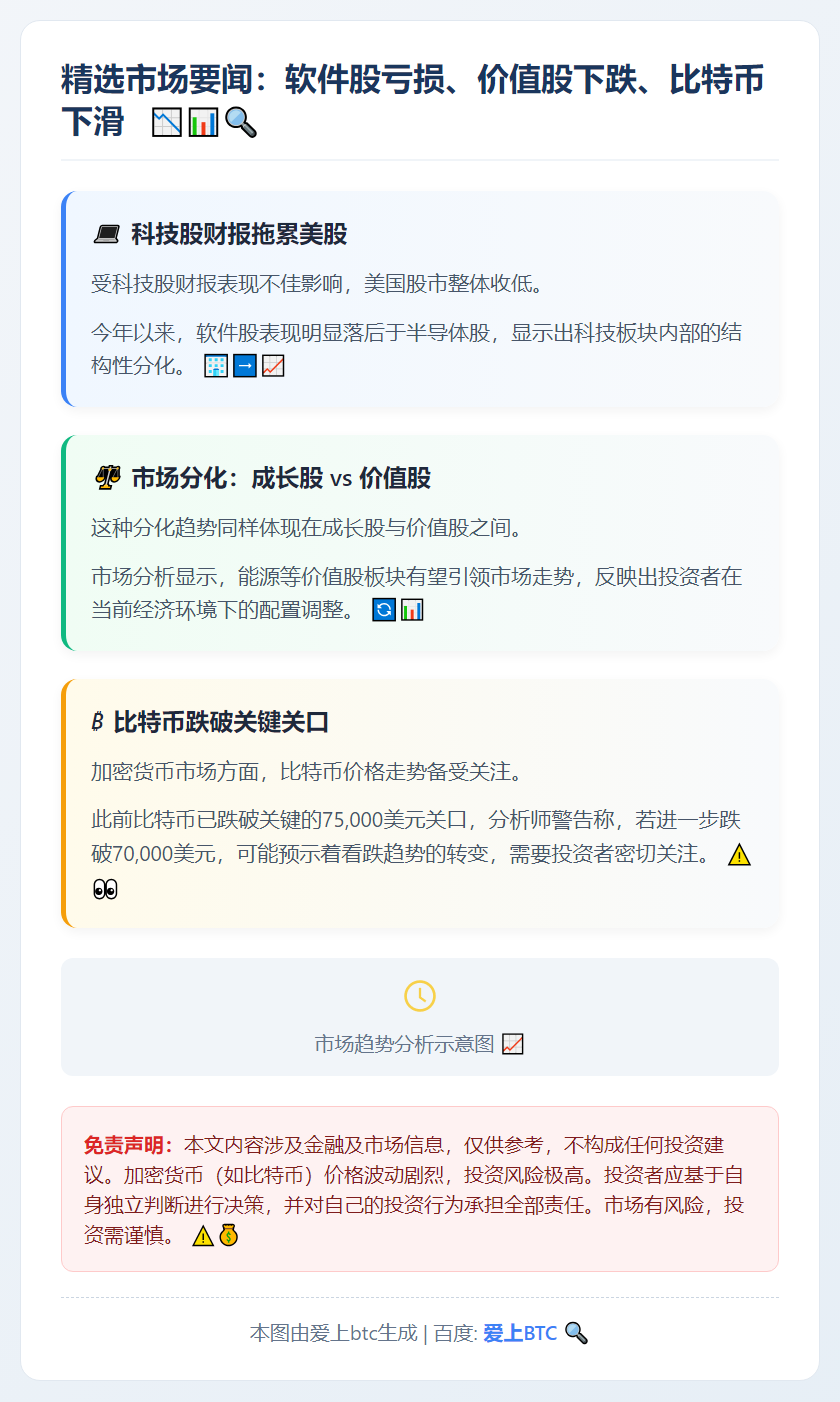 精选市场要闻：软件股亏损、价值股下跌、比特币下滑