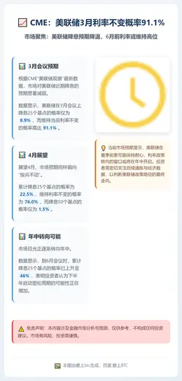CME：美联储3月利率不变概率91.1%
