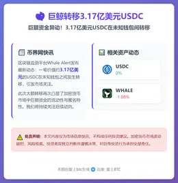 巨鲸转移3.17亿美元USDC