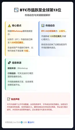 BTC市值跌至全球第13位