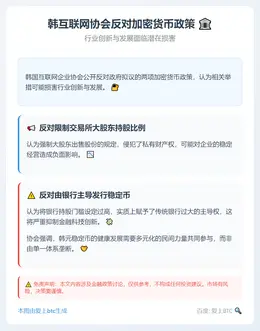 韩互联网协会反对交易所持股限与银行主导稳定币政策