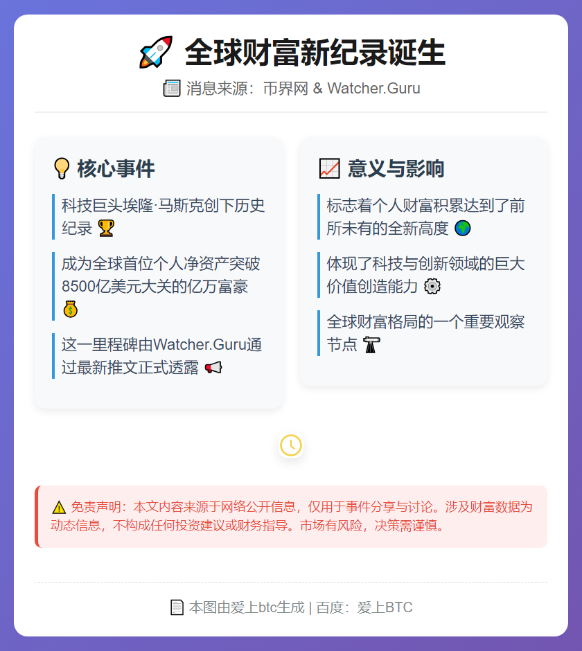 马斯克成全球首富身价破8500亿美元