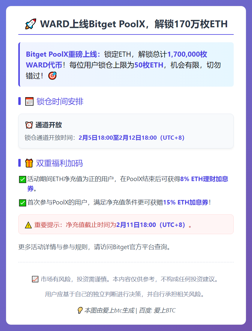 WARD上线Bitget PoolX，解锁170万枚ETH