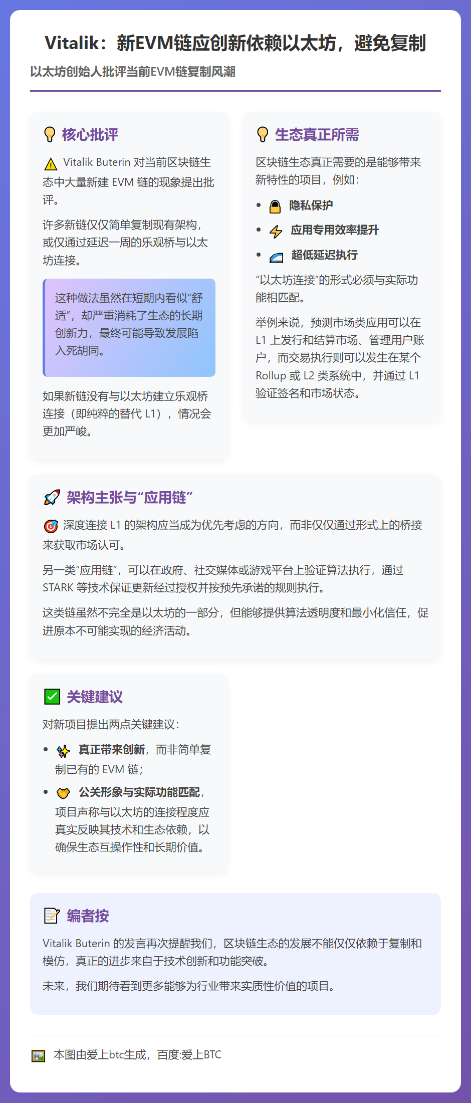 Vitalik：新EVM链应创新依赖以太坊，避免复制