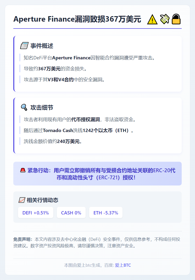 Aperture Finance漏洞致损367万美元
