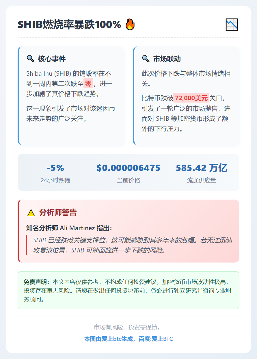 SHIB燃烧率暴跌100%