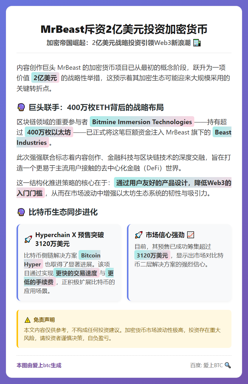 MrBeast斥资2亿美元投资加密货币