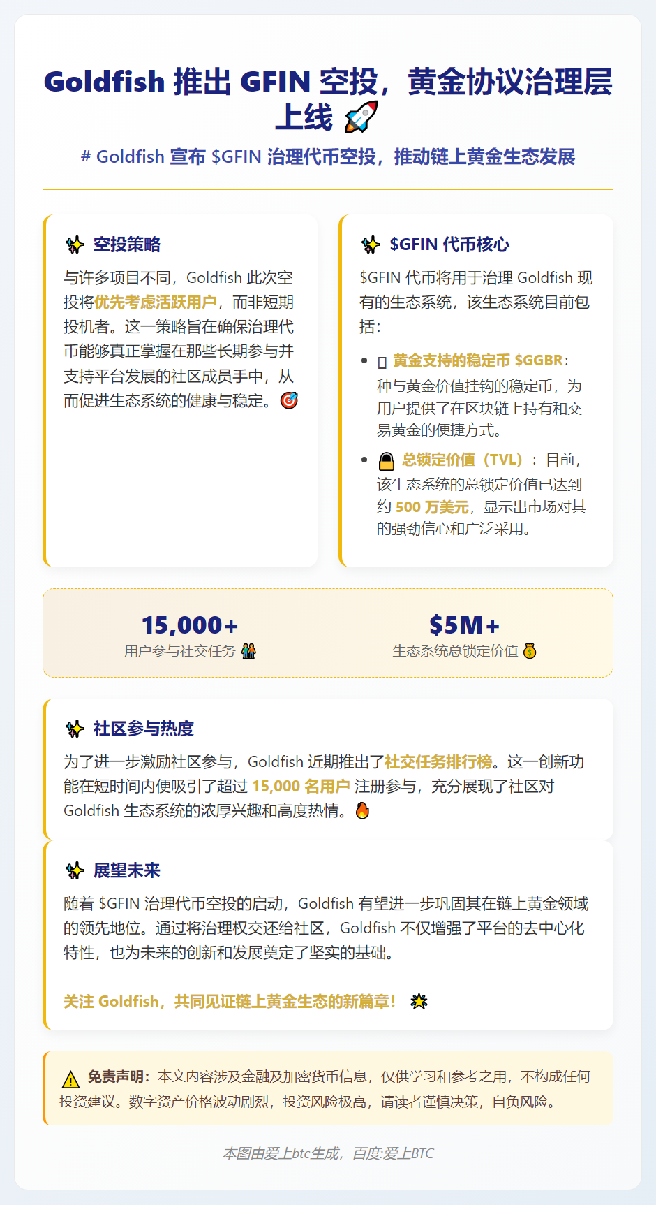 Goldfish 推出 GFIN 空投，黄金协议治理层上线