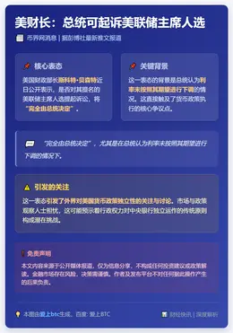 美财长：总统可起诉美联储主席人选