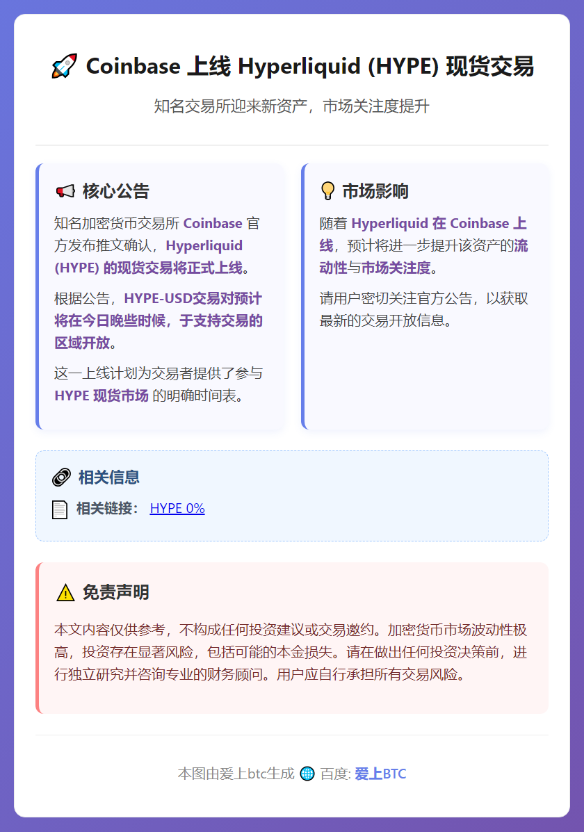 Coinbase 2026年2月5日上线Hyperliqui