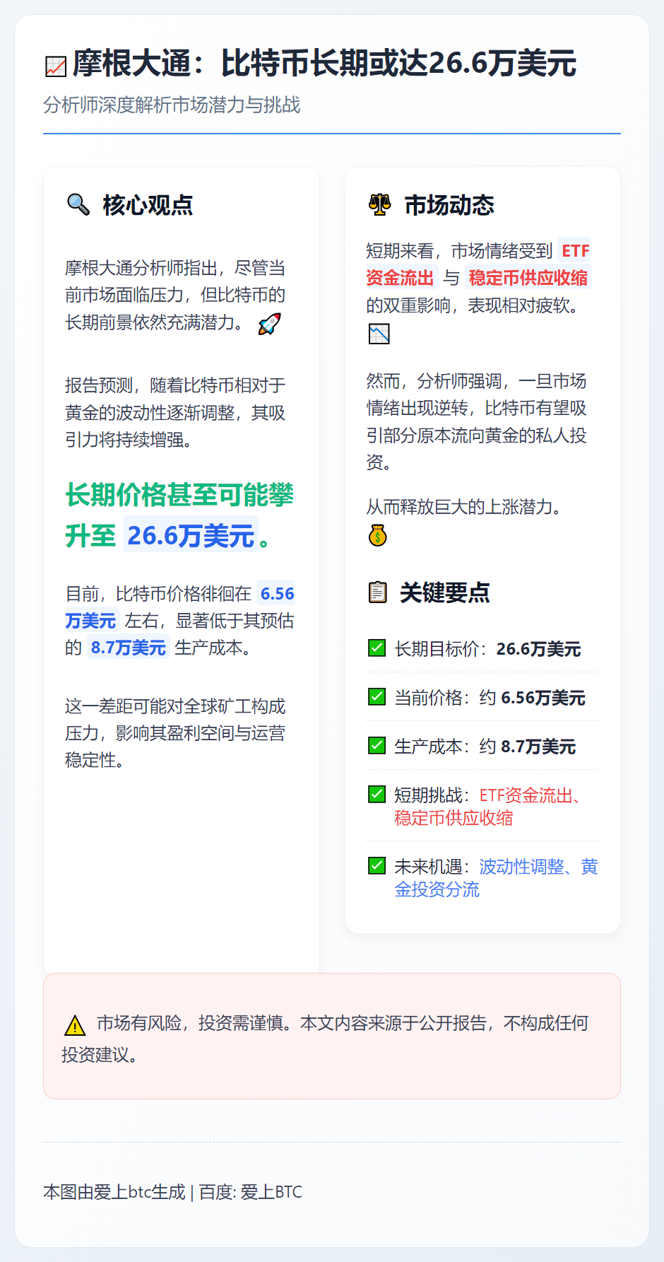摩根大通：比特币长期或达26.6万美元