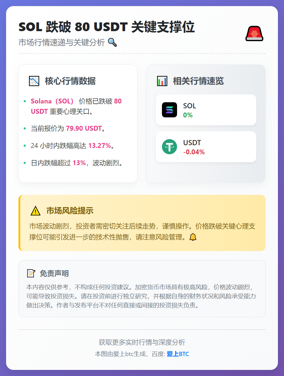 SOL 跌破 80 USDT