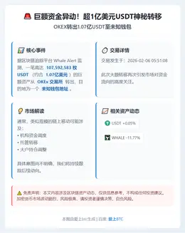 OKEX转出1.07亿USDT至未知钱包