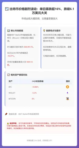 比特币跌破61000美元，24小时暴跌16%