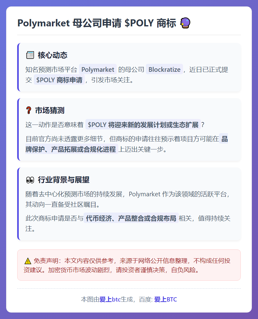 Polymarket 母公司申请 $POLY 商标