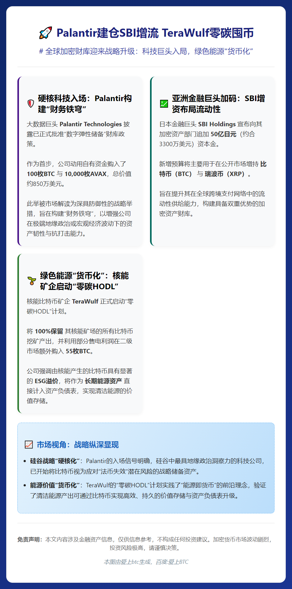 Palantir建仓SBI增流 TeraWulf零碳囤币
