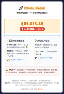 比特币突破6.5万美元，24小时跌超10%