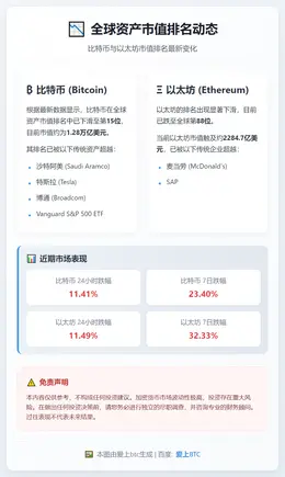 比特币市值跌至全球第15，以太坊第88