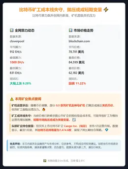 比特币矿工成本线失守，抛压或成短期变量
