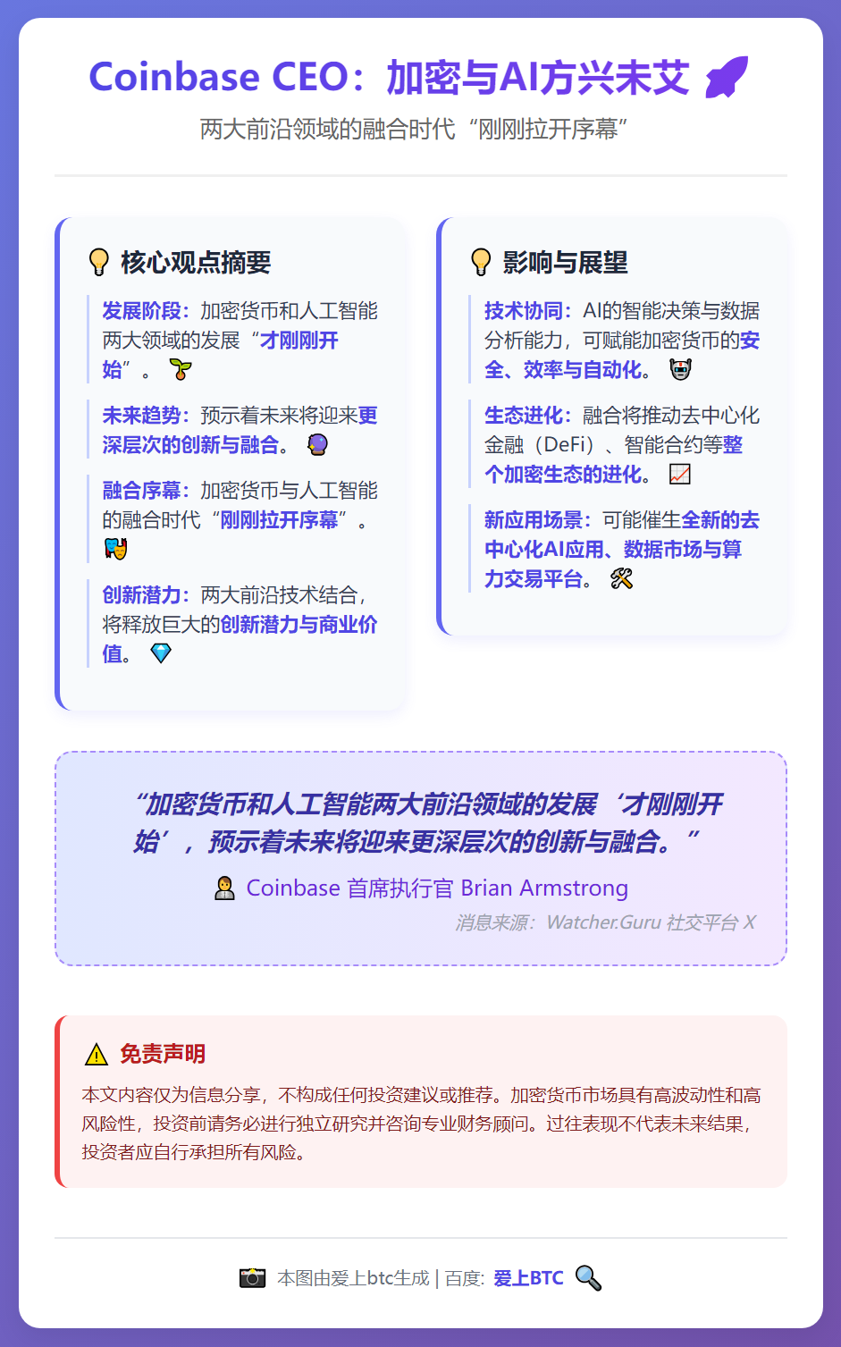 Coinbase CEO：加密与AI方兴未艾
