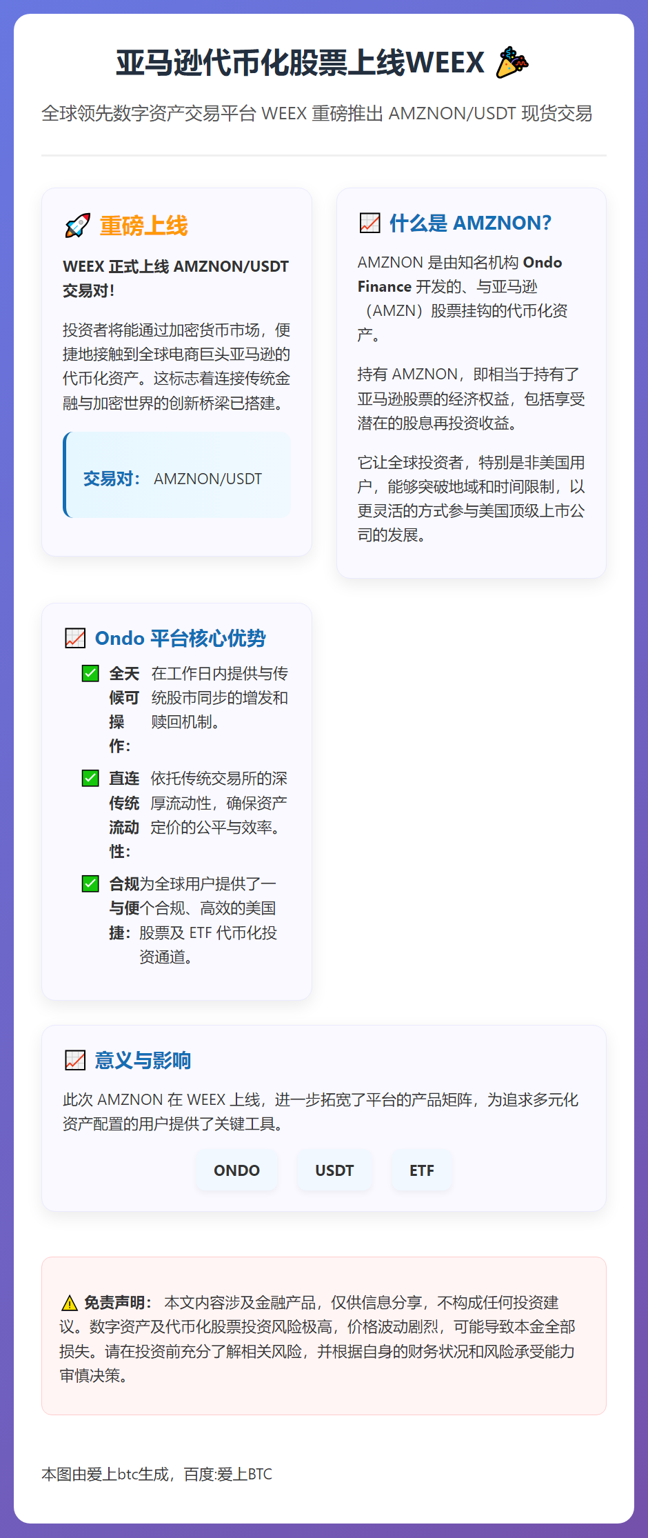 亚马逊代币化股票上线WEEX