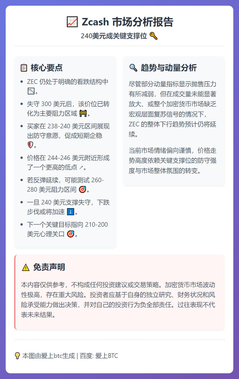 Zcash 240美元成关键支撑