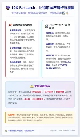 10X Research：比特币抛压来自ETF与清算，或跌至