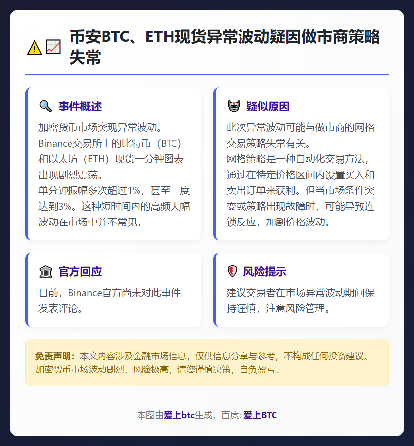 币安BTC、ETH现货异常波动疑因做市商策略失常