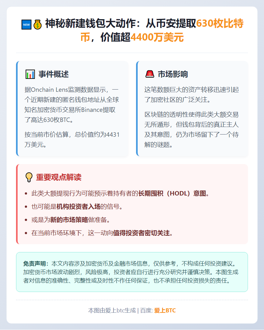 新建钱包从币安提取630枚BTC