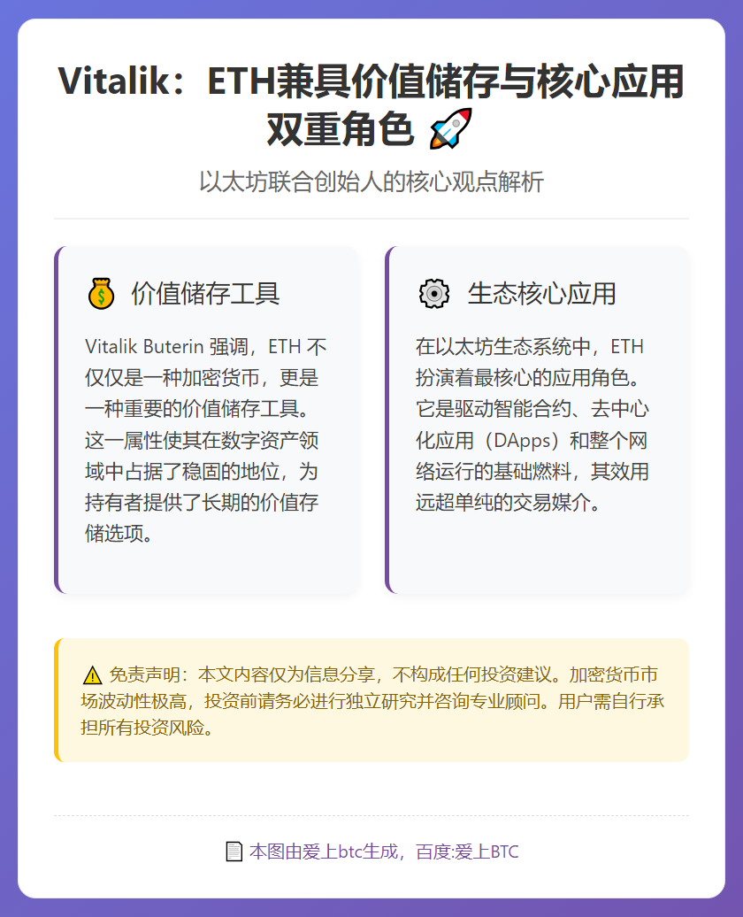 Vitalik：ETH兼具价值储存与核心应用双重角色
