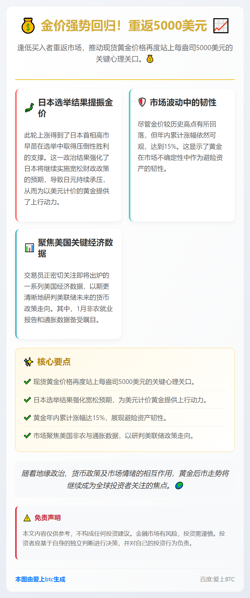 金价重返5000美元，投资者逢低买入