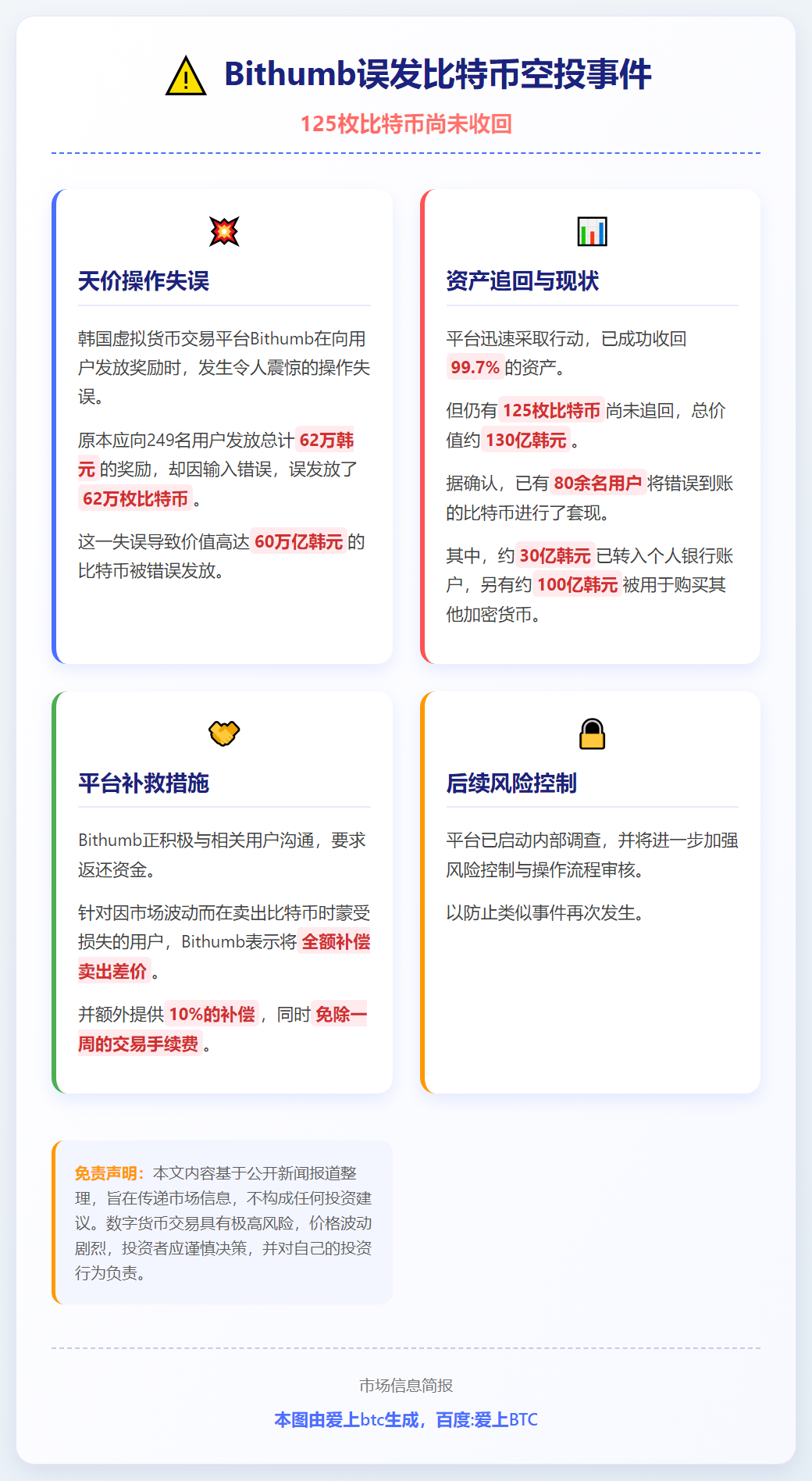 Bithumb误发比特币空投事件：125枚未收回