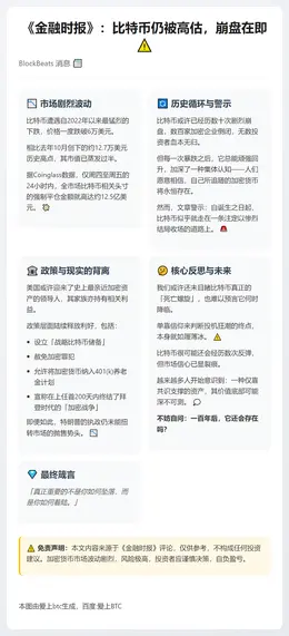 《金融时报》：比特币仍被高估，崩盘在即