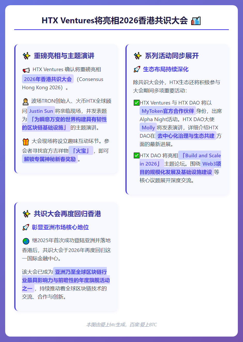 HTX Ventures将亮相2026香港共识大会，孙宇晨确