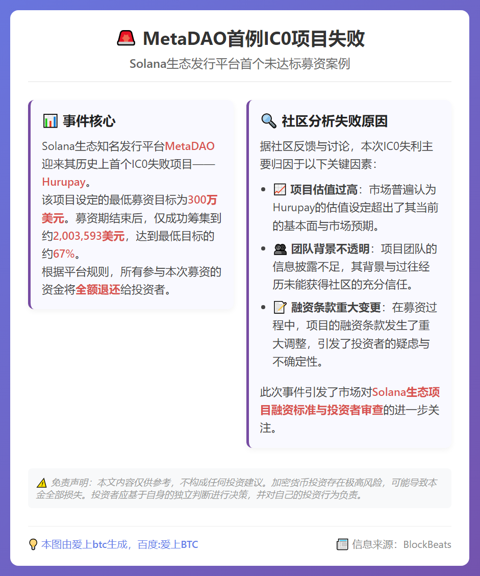 MetaDAO首例IC0项目失败