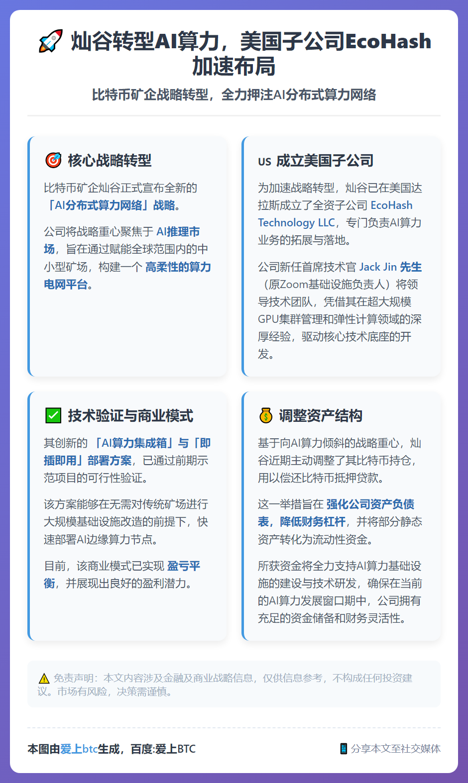 灿谷转型AI算力，美国子公司EcoHash加速布局